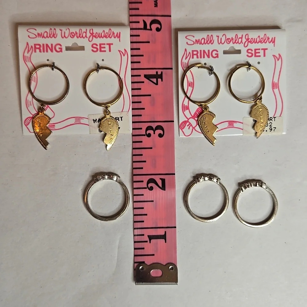 Vintage 90s NWT Best Friends Friendship Ring 2 Sets & 3 Matching Friends Rings